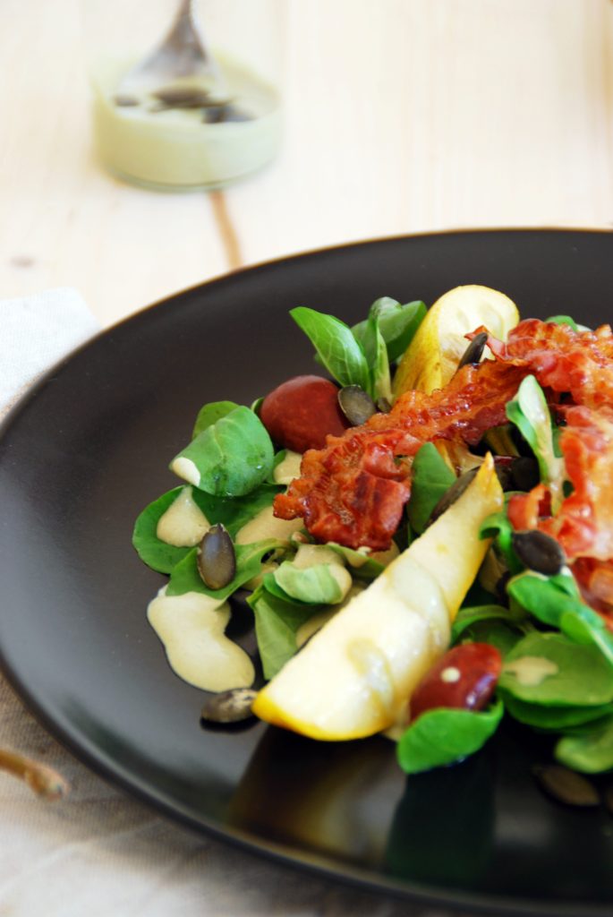 Vogerl(Feld)Salat mit karamellisierten Birnen